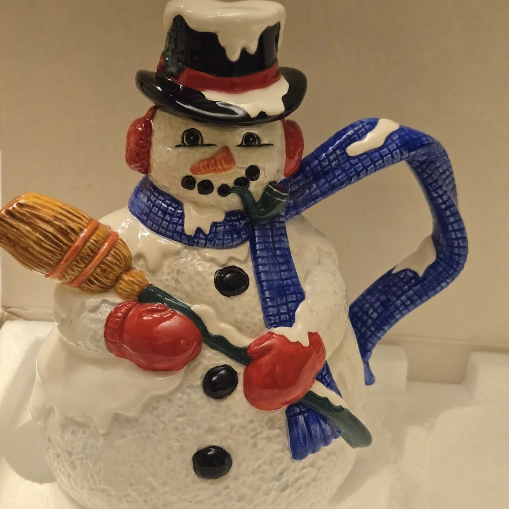 Department 56 Christmas‎ Tea “Snowflake the Snowman” Teapot Set EUC  Adorable